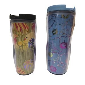 Lot Of 2 Starbucks Travel Tumblers 2004 Blue Foil Poppy/2007-2008 Easter 16 oz